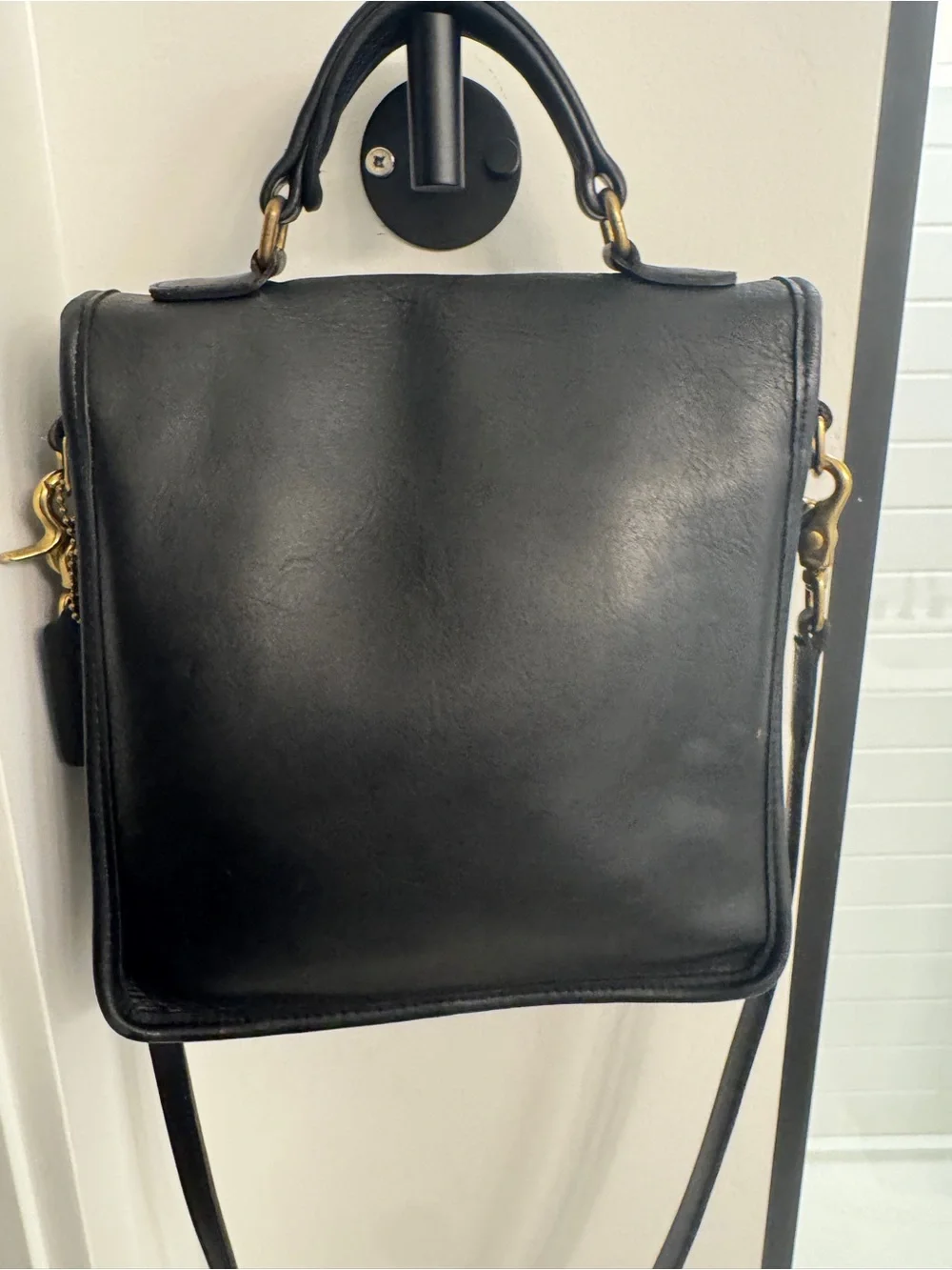 Coach Black Leather Station Satchel - Black